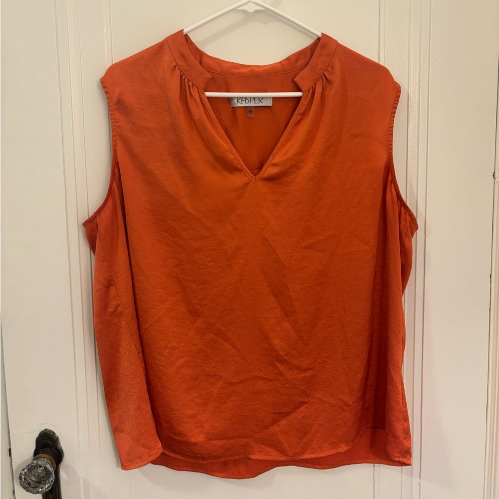 Kasper V Neck Crepe Tank in Orange